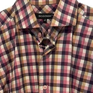 Bogosse Button Down Shirt Large 4 Men's Pink Purple Gingham Long Sleeve Tailored